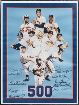 500 Home Run Club Multi Signed Litho With 10 Signatures In 18x24 Framed Display (JSA)